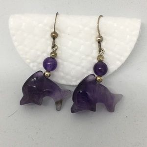 Dolphin shaped amethyst earrings with silver hooks
